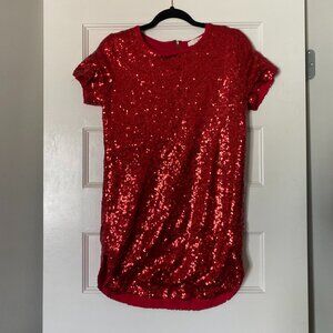 Red Sequin Embellished High-Low Dress
